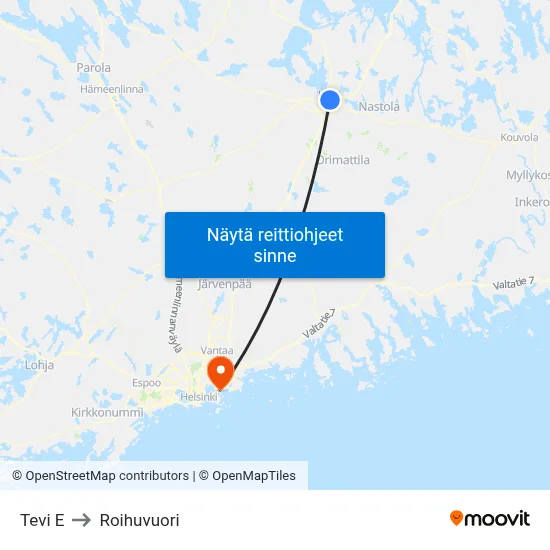 Tevi E to Roihuvuori map