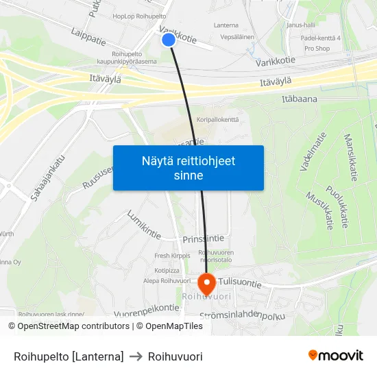 Roihupelto [Lanterna] to Roihuvuori map