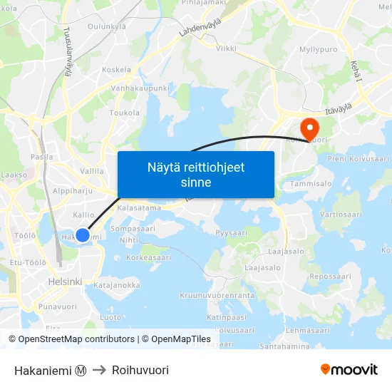 Hakaniemi Ⓜ️ to Roihuvuori map