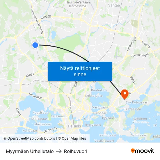 Myyrmäen Urheilutalo to Roihuvuori map