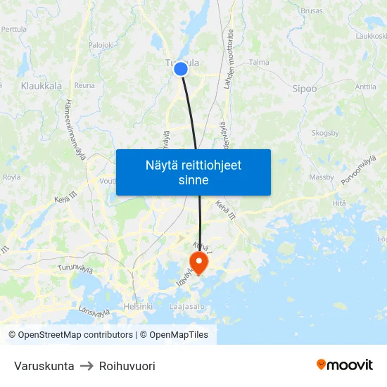 Varuskunta to Roihuvuori map