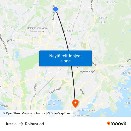 Jussla to Roihuvuori map