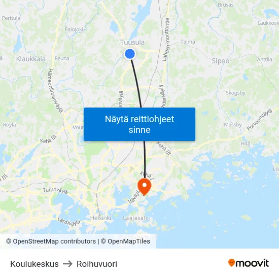 Koulukeskus to Roihuvuori map