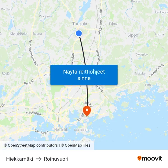 Hiekkamäki to Roihuvuori map