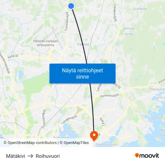 Mätäkivi to Roihuvuori map
