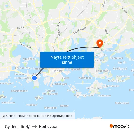 Gyldénintie Ⓜ️ to Roihuvuori map