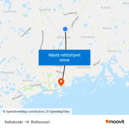 Kellokoski to Roihuvuori map