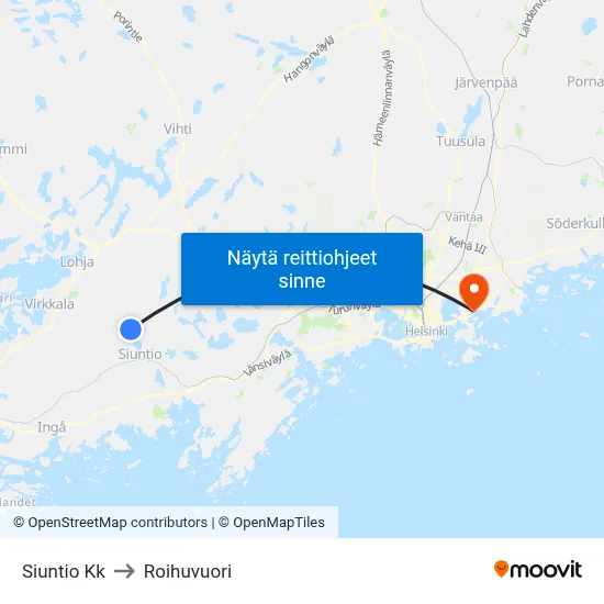 Siuntio Kk to Roihuvuori map