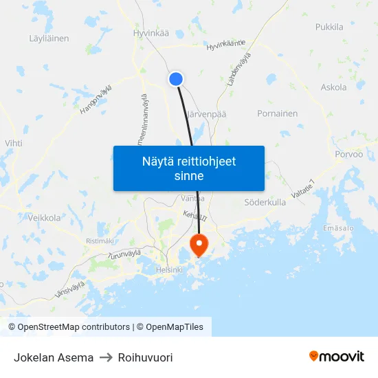 Jokelan Asema to Roihuvuori map