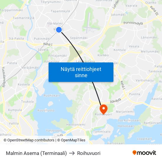 Malmin Asema (Terminaali) to Roihuvuori map