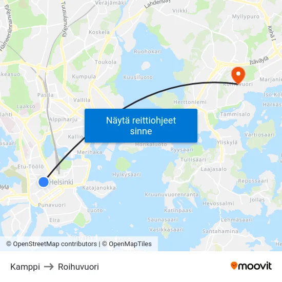 Kamppi to Roihuvuori map