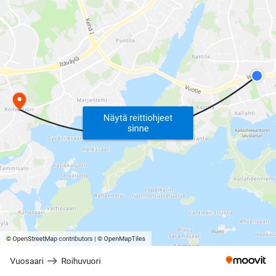 Vuosaari to Roihuvuori map