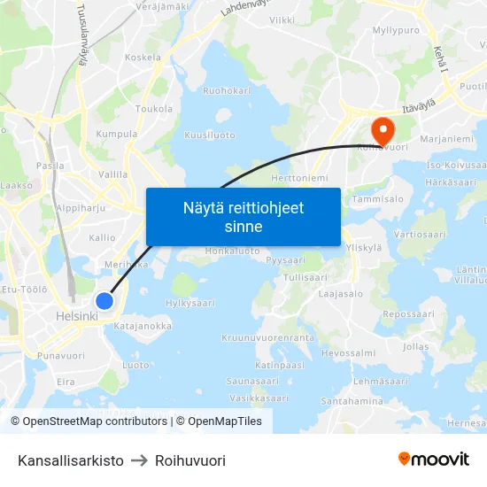Kansallisarkisto to Roihuvuori map