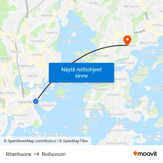Ritarihuone to Roihuvuori map