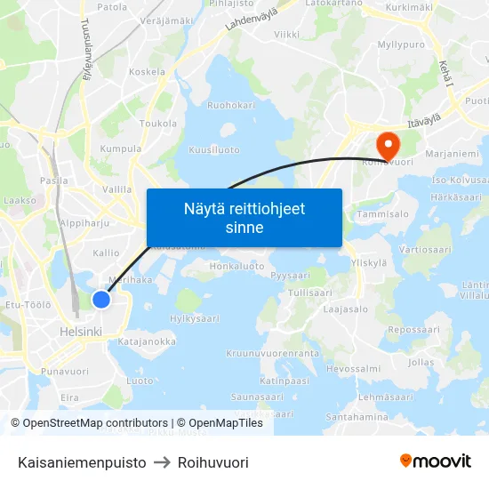 Kaisaniemenpuisto to Roihuvuori map