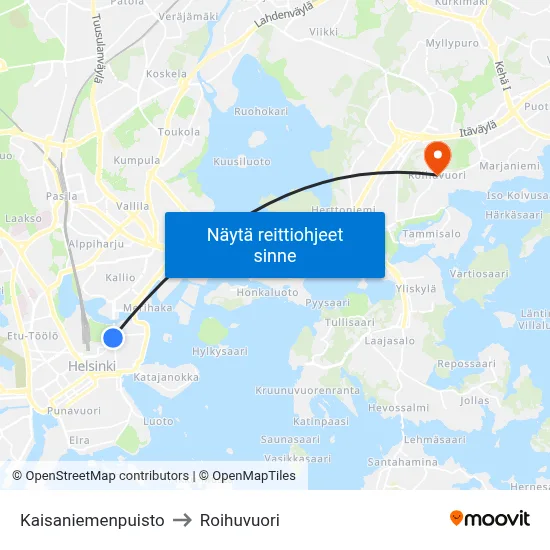 Kaisaniemenpuisto to Roihuvuori map