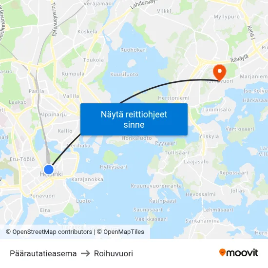 Päärautatieasema to Roihuvuori map