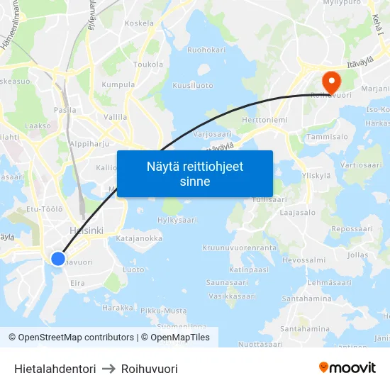 Hietalahdentori to Roihuvuori map