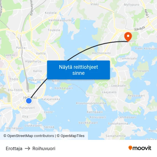 Erottaja to Roihuvuori map