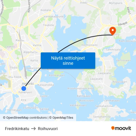 Fredrikinkatu to Roihuvuori map