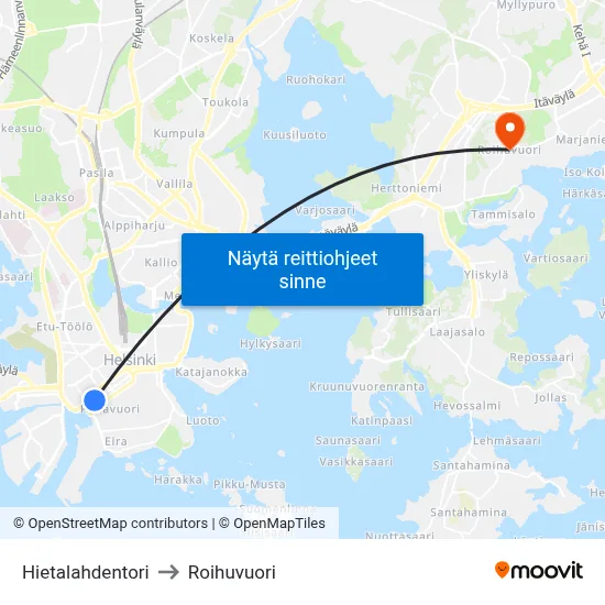 Hietalahdentori to Roihuvuori map