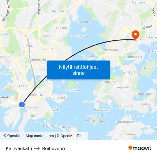 Kalevankatu to Roihuvuori map