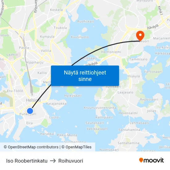 Iso Roobertinkatu to Roihuvuori map
