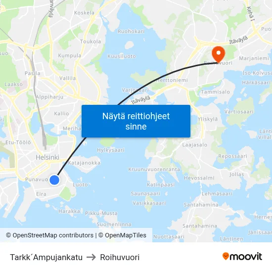 Tarkk´Ampujankatu to Roihuvuori map
