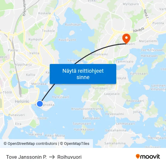 Tove Janssonin P. to Roihuvuori map