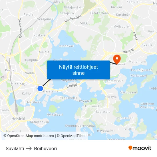 Suvilahti to Roihuvuori map