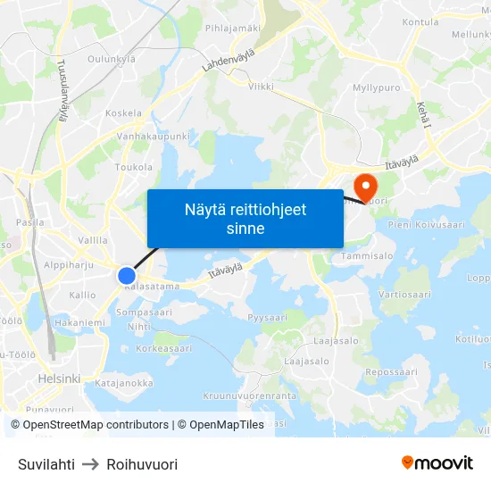 Suvilahti to Roihuvuori map