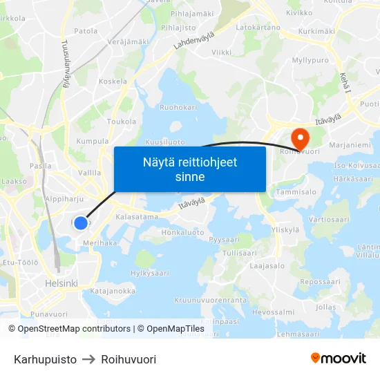 Karhupuisto to Roihuvuori map