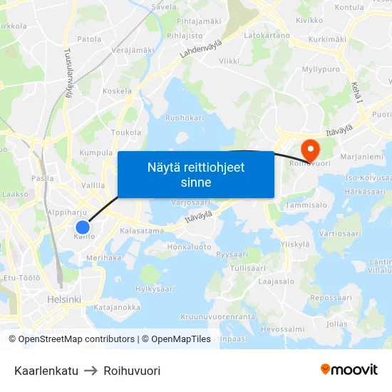 Kaarlenkatu to Roihuvuori map