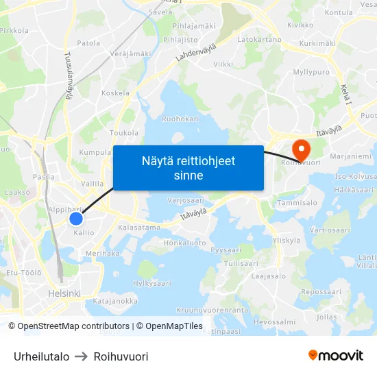 Urheilutalo to Roihuvuori map