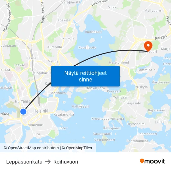 Leppäsuonkatu to Roihuvuori map