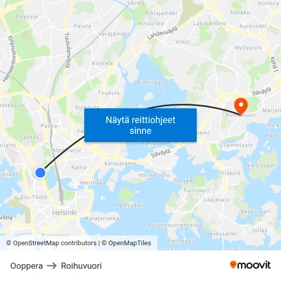 Ooppera to Roihuvuori map