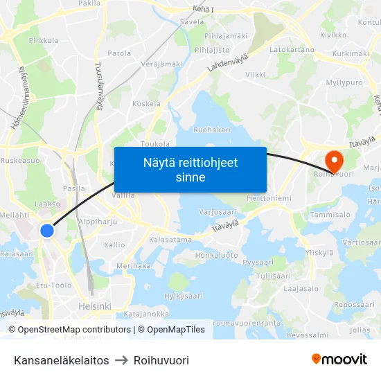 Kansaneläkelaitos to Roihuvuori map