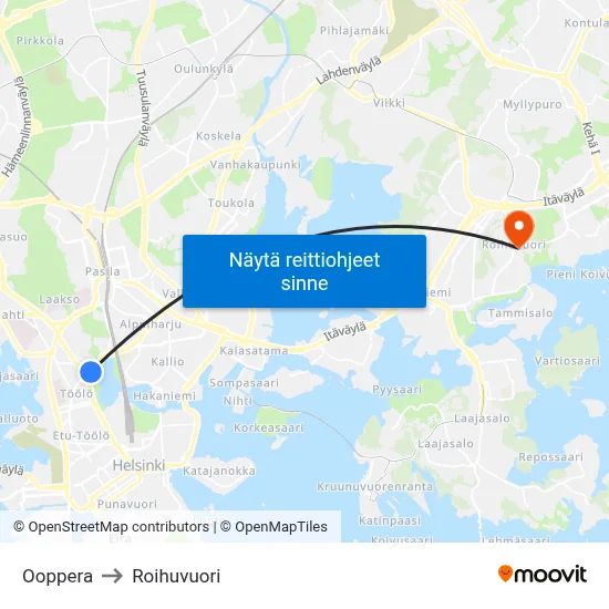 Ooppera to Roihuvuori map