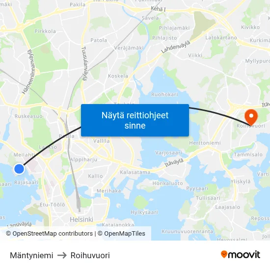 Mäntyniemi to Roihuvuori map