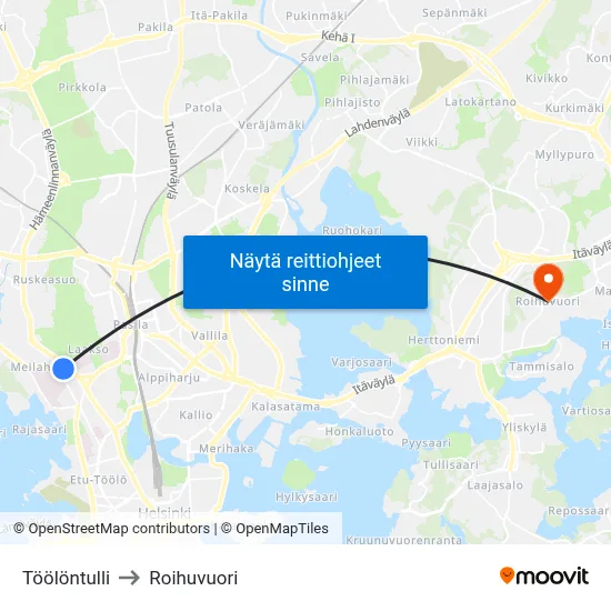 Töölöntulli to Roihuvuori map