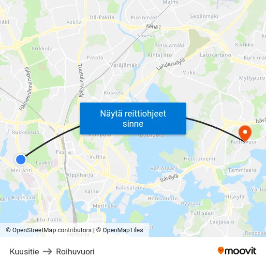 Kuusitie to Roihuvuori map