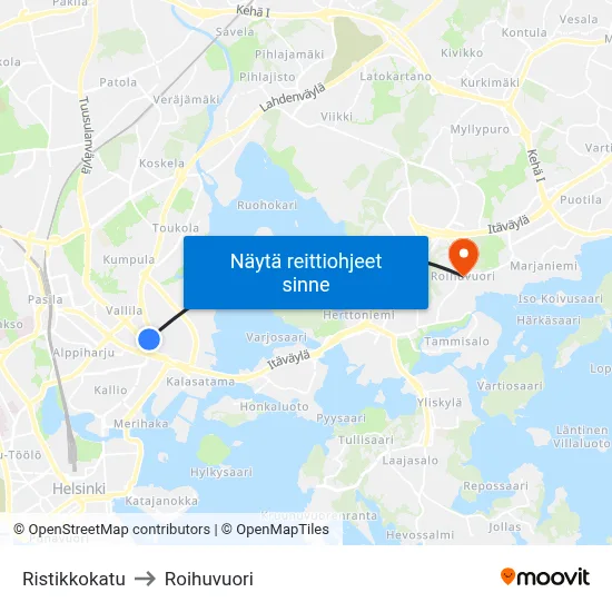 Ristikkokatu to Roihuvuori map