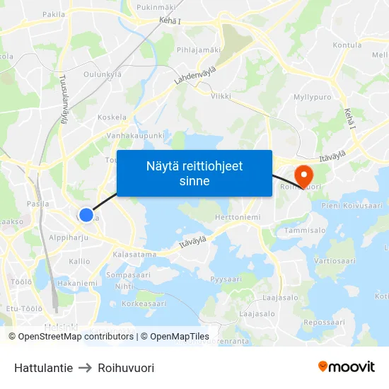 Hattulantie to Roihuvuori map