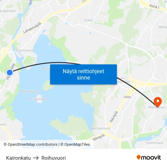 Kaironkatu to Roihuvuori map