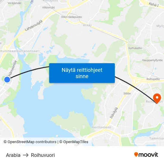 Arabia to Roihuvuori map