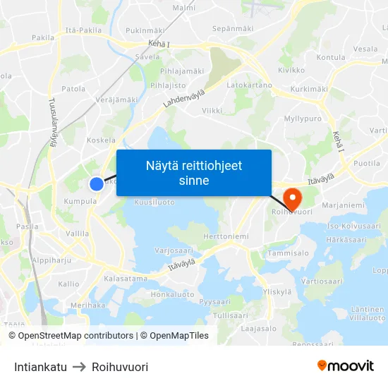 Intiankatu to Roihuvuori map