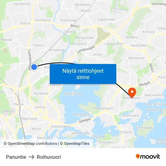 Panuntie to Roihuvuori map