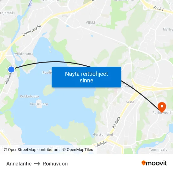 Annalantie to Roihuvuori map