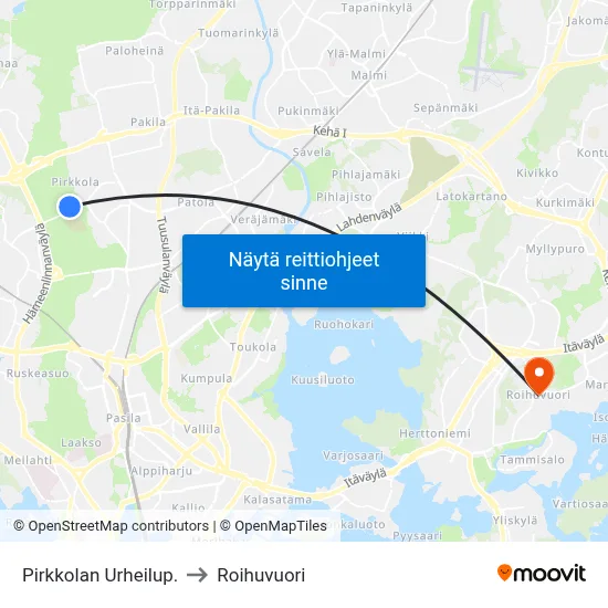 Pirkkolan Urheilup. to Roihuvuori map