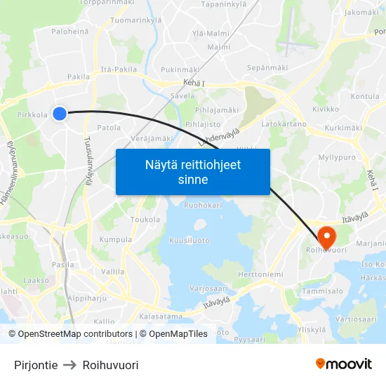 Pirjontie to Roihuvuori map